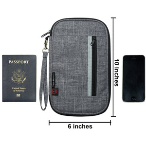RFID Travel Wallet, Document Organizer and Passport Holder, 10 x 6â€ - Grey