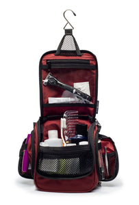 Compact Hanging Toiletry Bag & Organizer Water Resistant with Mesh Pockets and Sturdy Hook - Red