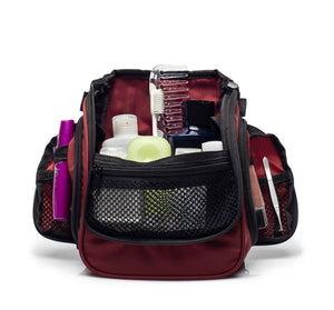 Compact Hanging Toiletry Bag & Organizer Water Resistant with Mesh Pockets and Sturdy Hook - Red