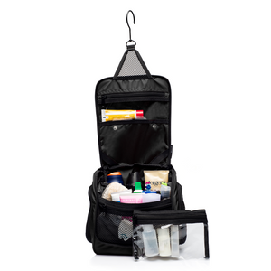 Medium Size Hanging Toiletry Bag with Detachable TSA Compliant Zipper Pocket & Swivel Hook - Black