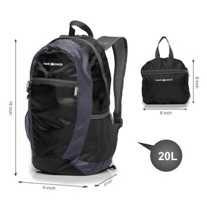 Foldable Nylon Backpack/Daypack with Security Zippers, 20L, Black
