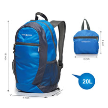 Foldable Nylon Backpack/Daypack with Security Zippers, 20L, Blue