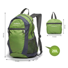 Foldable Nylon Backpack/Daypack with Security Zippers, 20L, Green