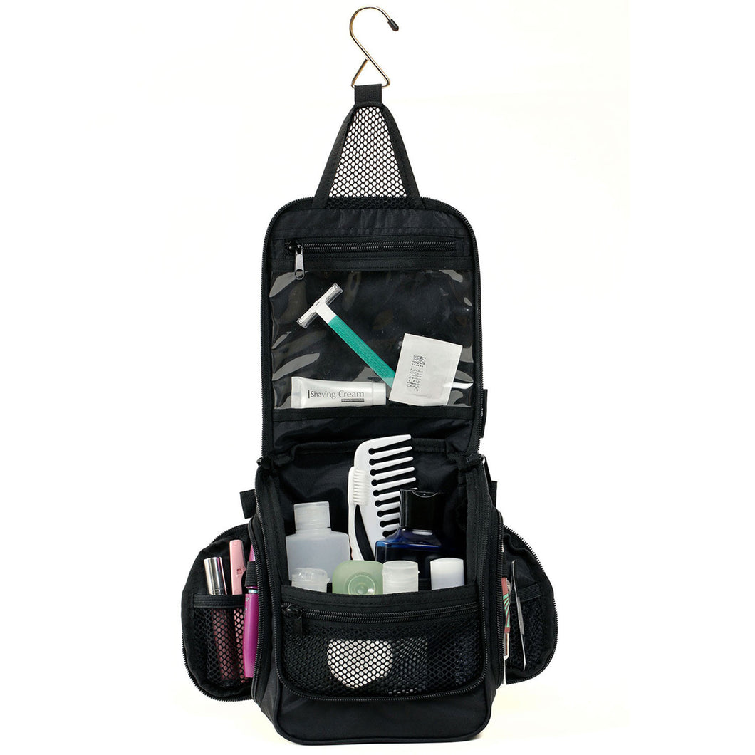 Compact Hanging Toiletry Bag & Organizer Water Resistant with Mesh Pockets and Sturdy Hook - Black