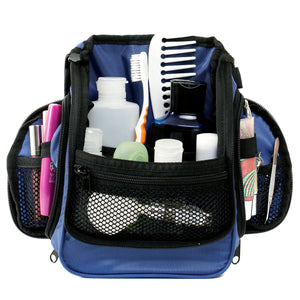 Compact Hanging Toiletry Bag & Organizer Water Resistant with Mesh Pockets and Sturdy Hook - Blue