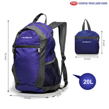 Foldable Nylon Backpack/Daypack with Security Zippers, 20L, Navy Blue