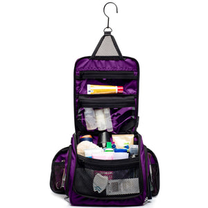 Medium Size Hanging Toiletry Bag with Detachable TSA Compliant Zipper Pocket & Swivel Hook- Purple